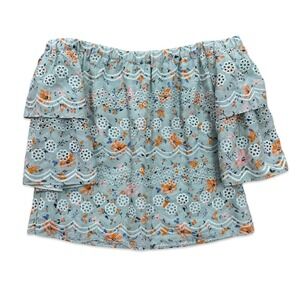 LAIA Off The Shoulder‎ Embroidered Eyelet Floral Ruffle Top Women's Size Small